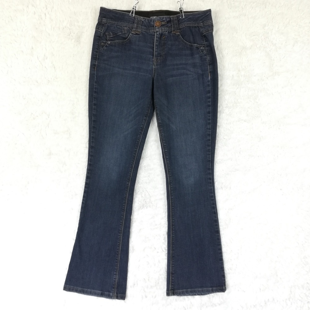Mac And Me Womens Jeans Boot Cut Blue Denim Dark Wash Mid Rise Whiskering 6